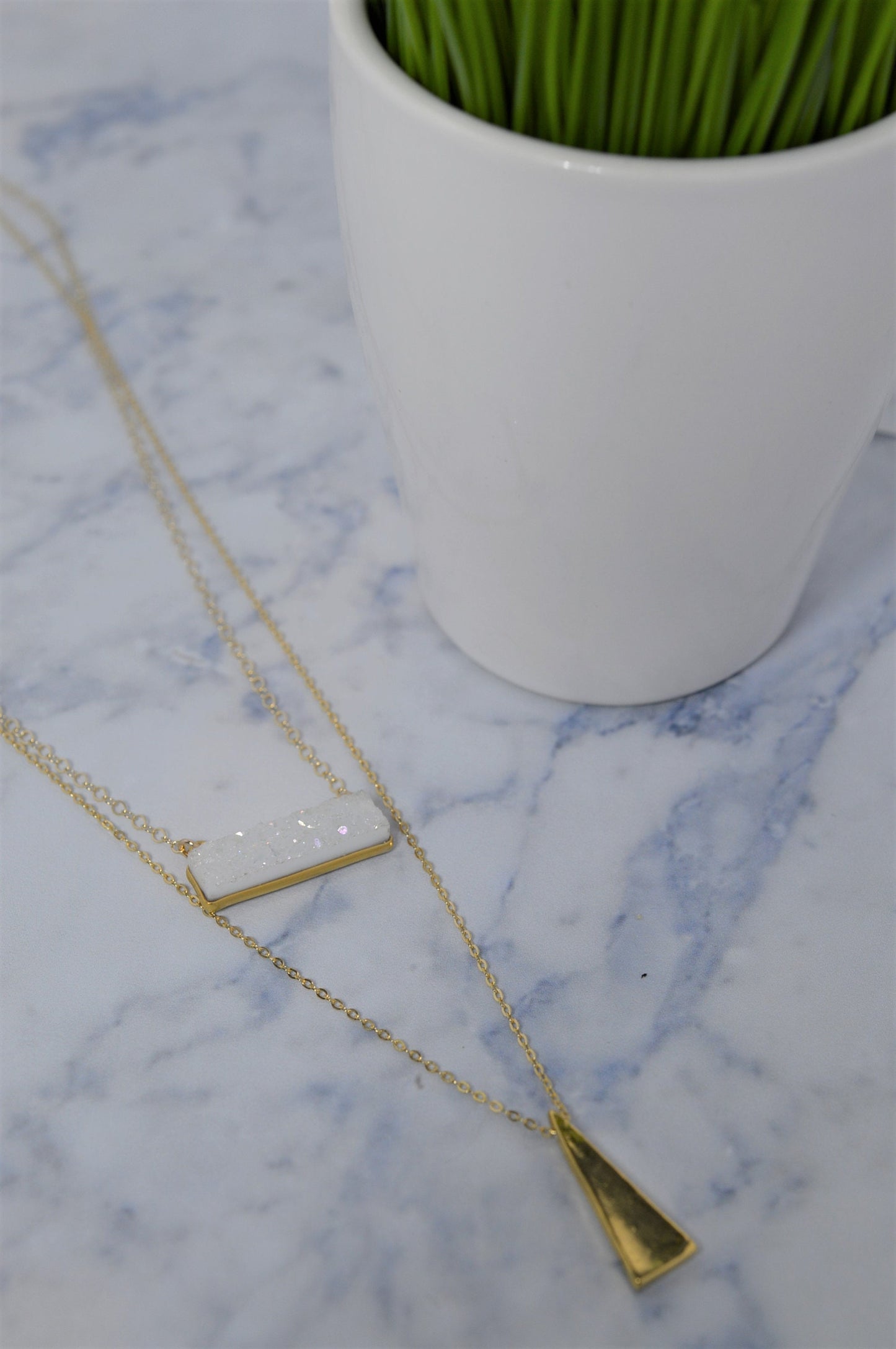 Gold Fill Sparkling Druzy Bar Necklace