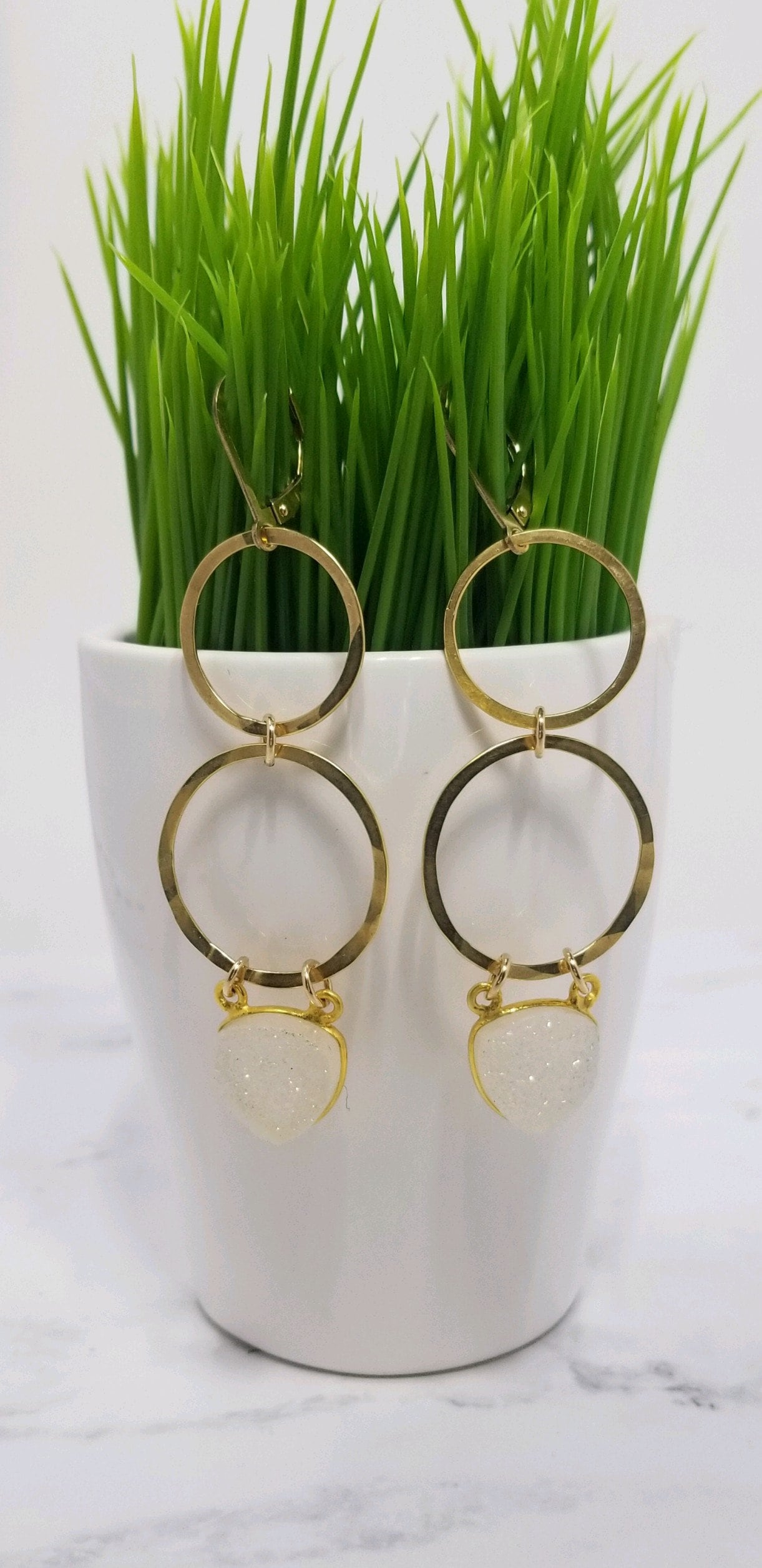 Gold fill hoop and druzy earrings