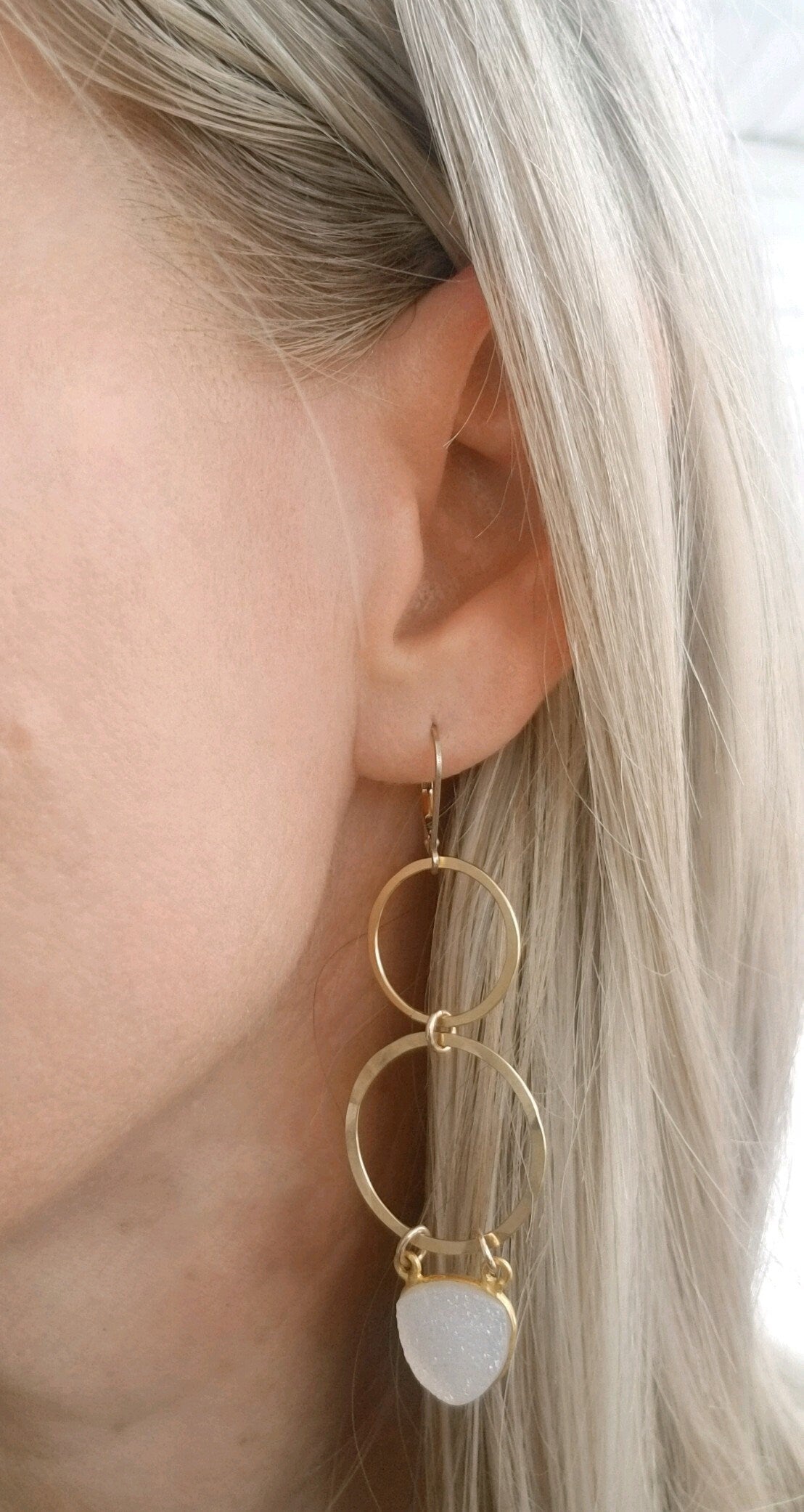 Gold fill hoop and druzy earrings