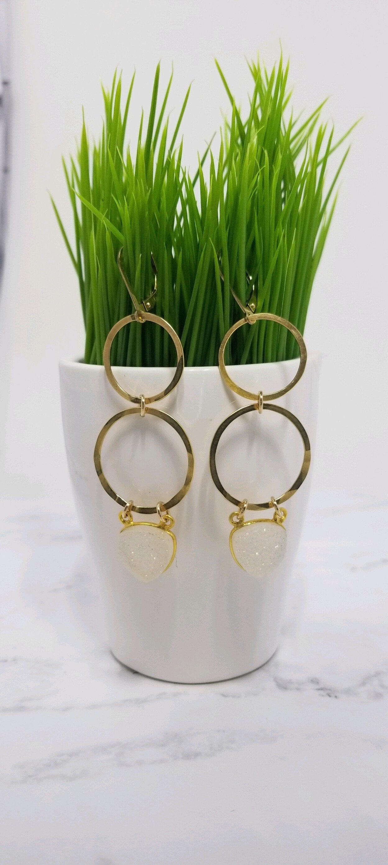 Gold fill hoop and druzy earrings