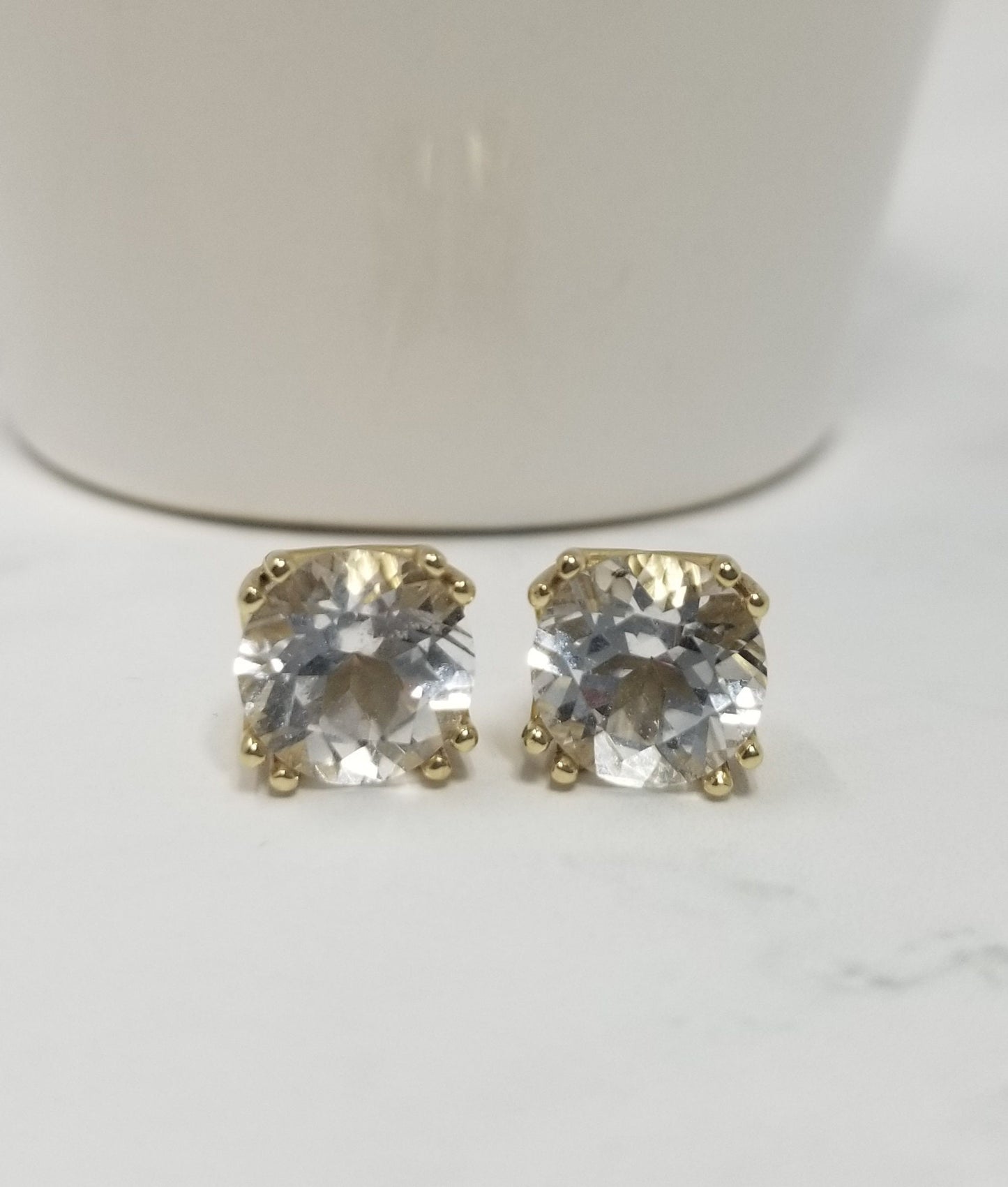 14k Gold White Topaz Stud Earrings