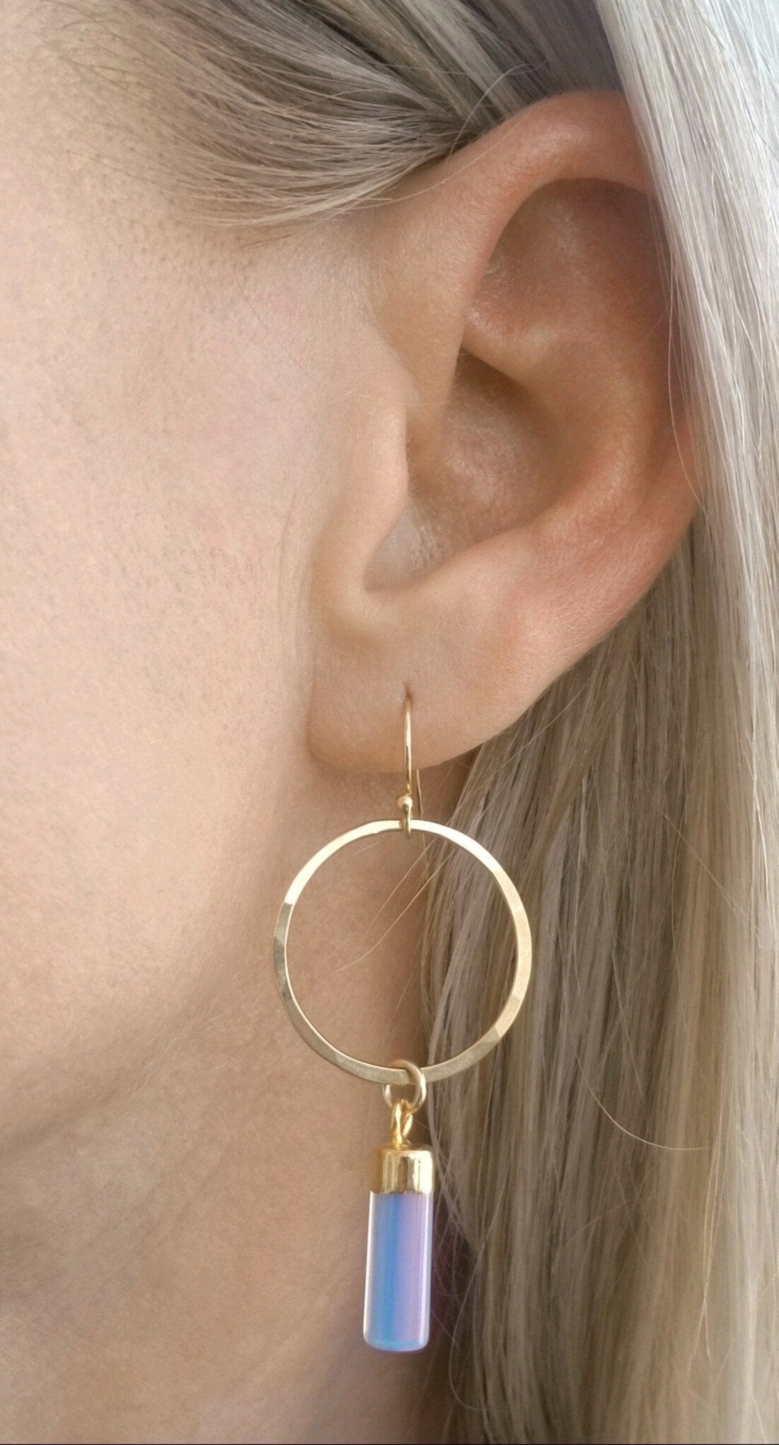 Gold fill opal hoop earrings