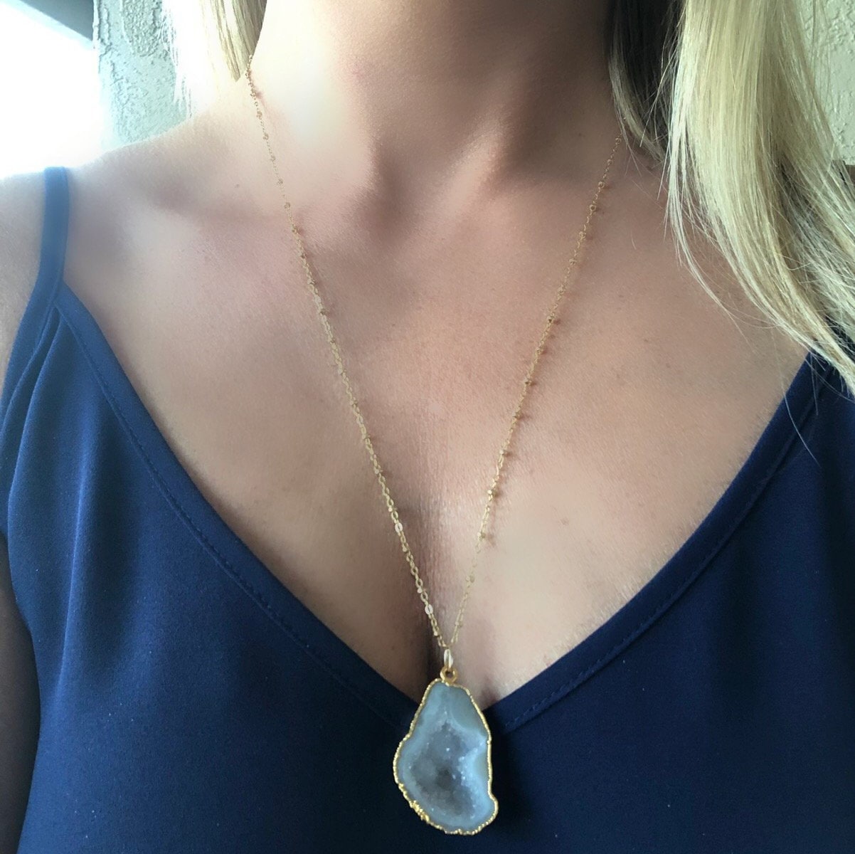 Long Gold Geode Necklace
