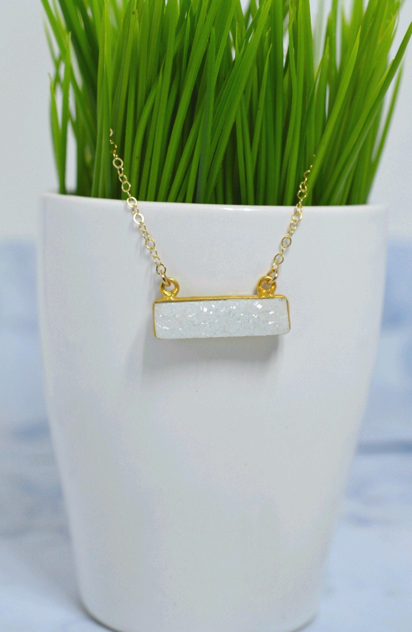 Gold Fill Sparkling Druzy Bar Necklace