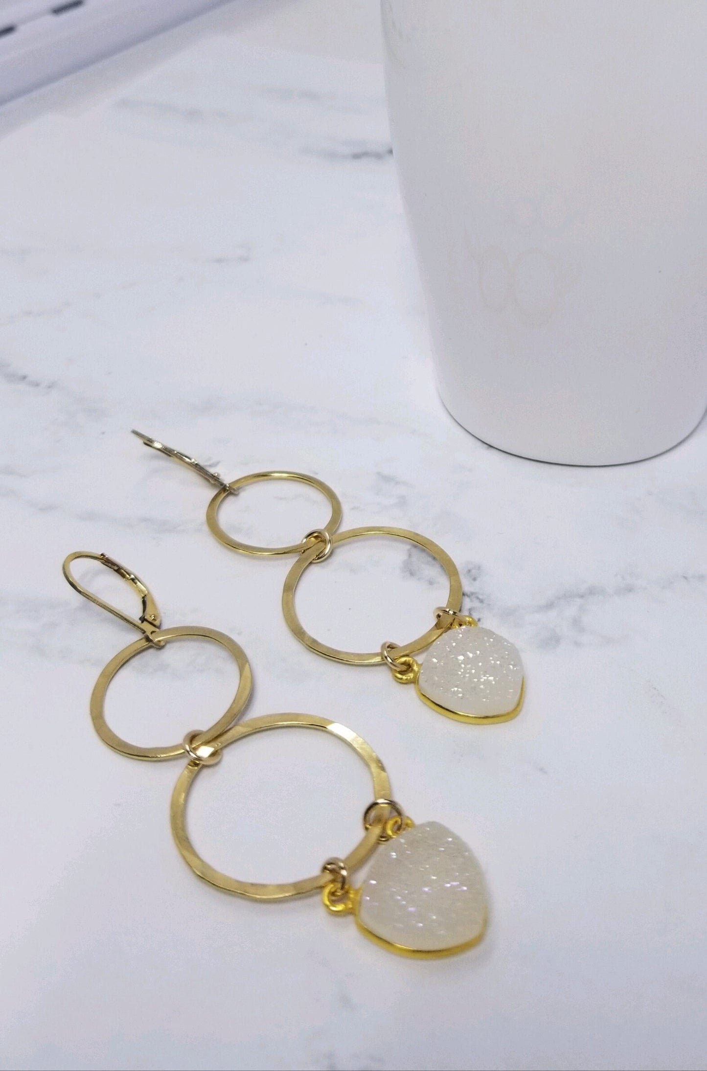 Gold fill hoop and druzy earrings