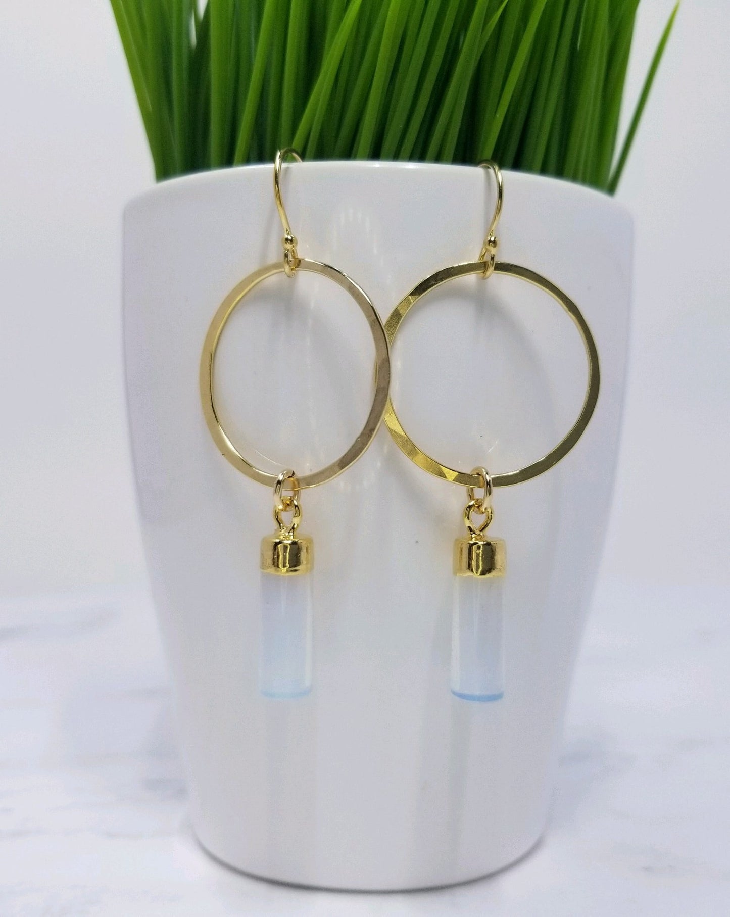Gold fill opal hoop earrings
