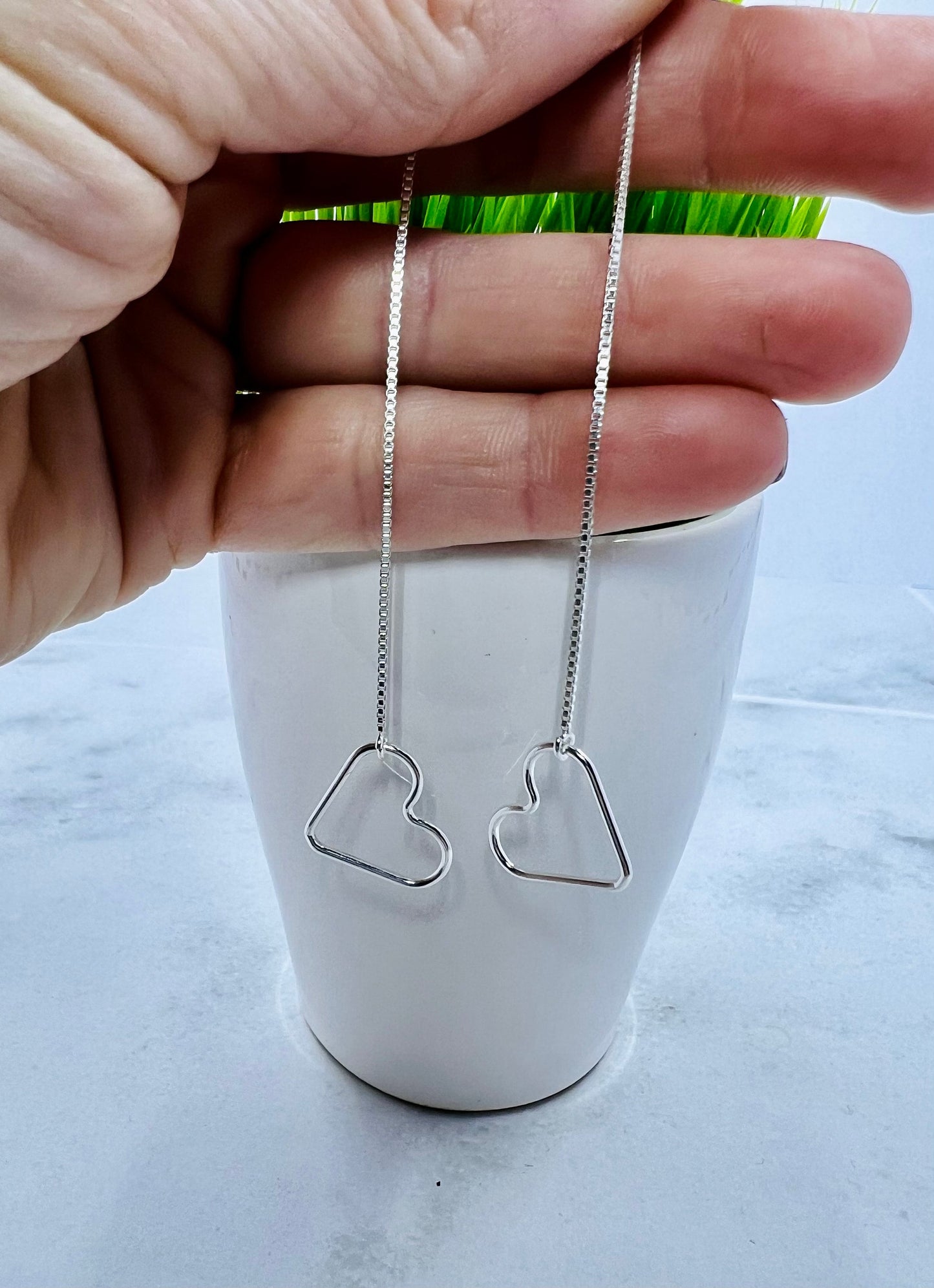 Sterling Silver Long Heart Earrings