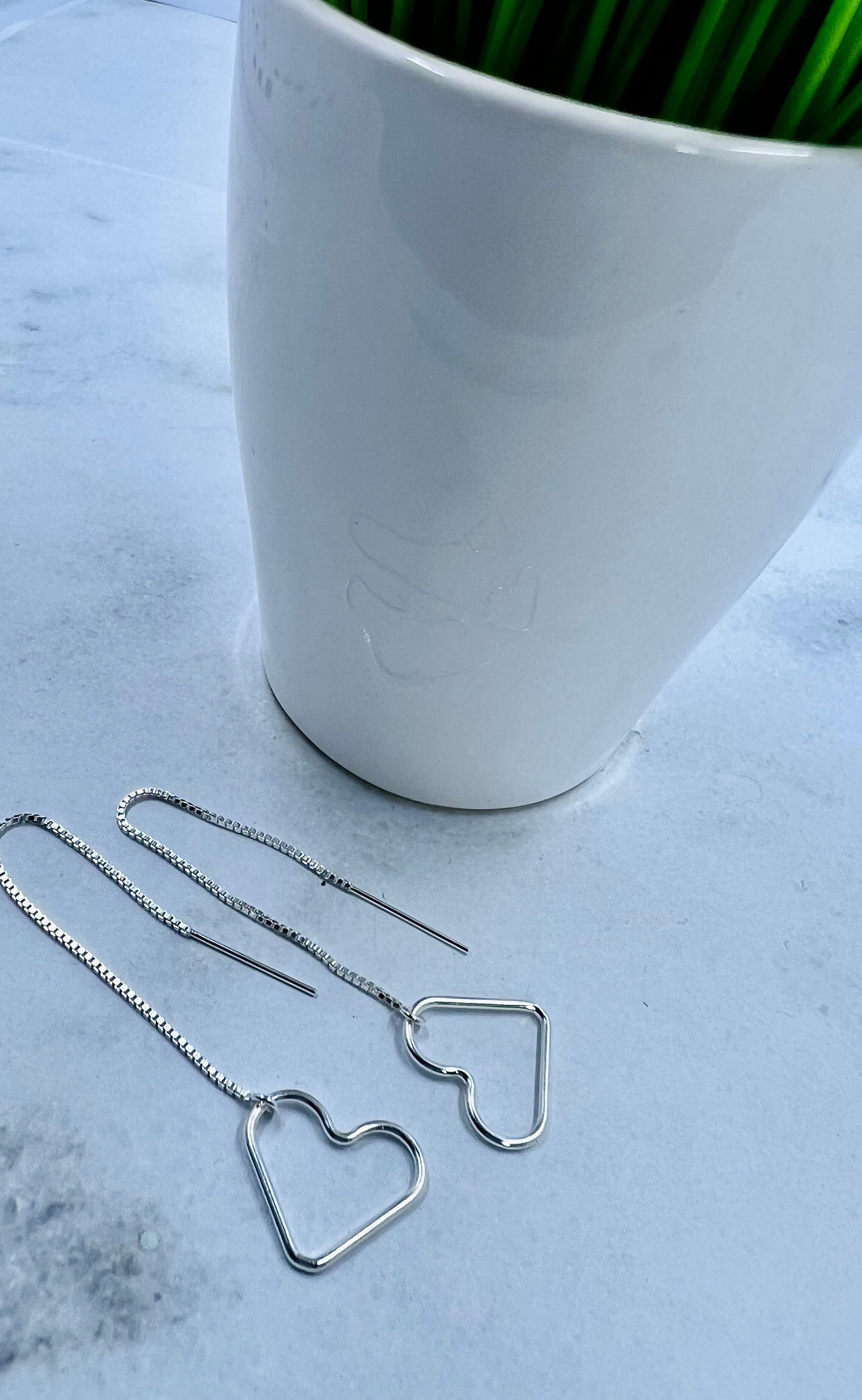 Sterling Silver Long Heart Earrings