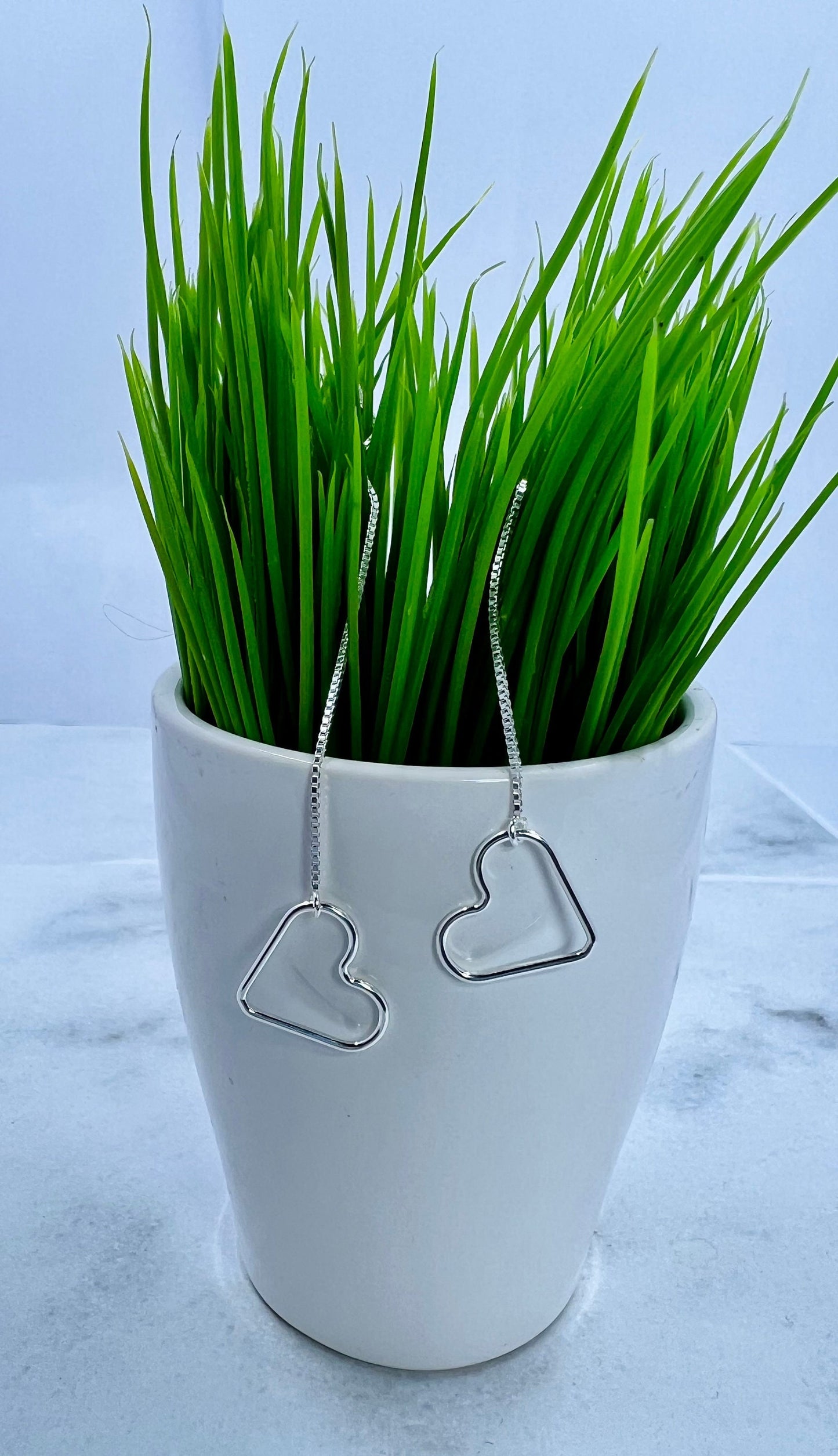 Sterling Silver Long Heart Earrings