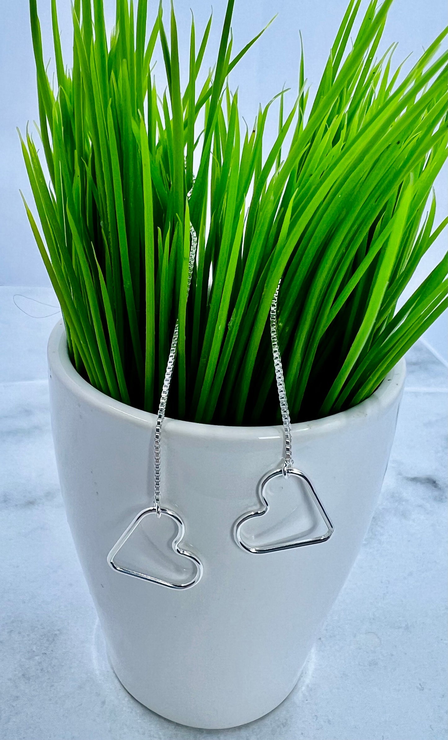 Sterling Silver Long Heart Earrings