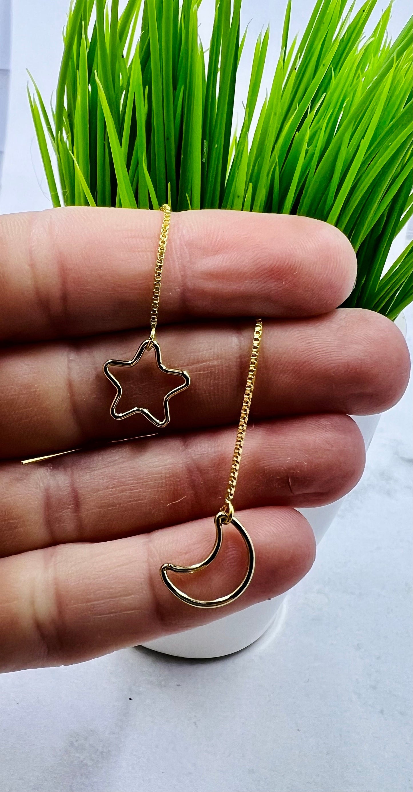14k Gold Fill Star and Threader Moon Earrings