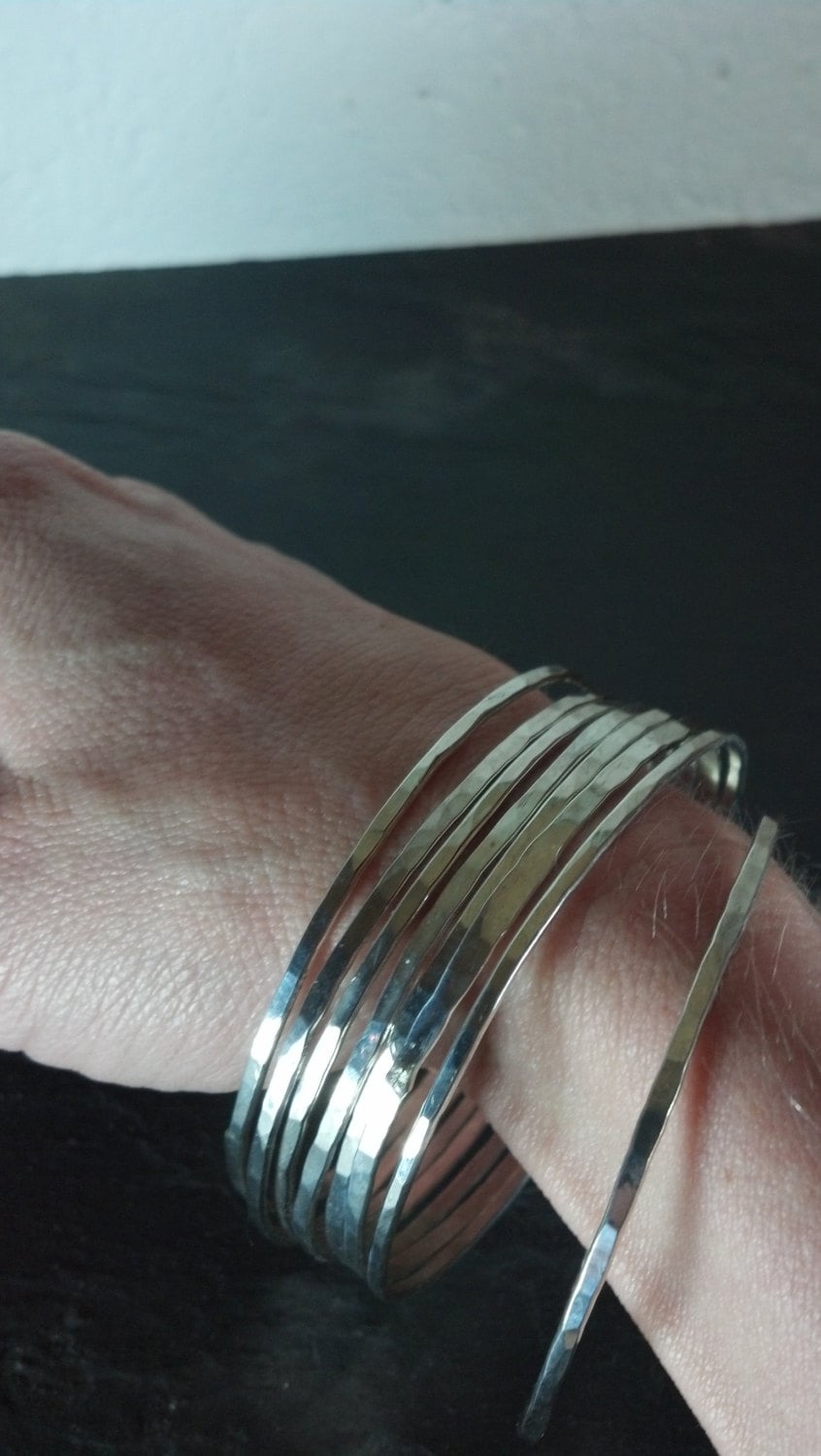 Hammered Bangle Bracelet in Sterling Silver