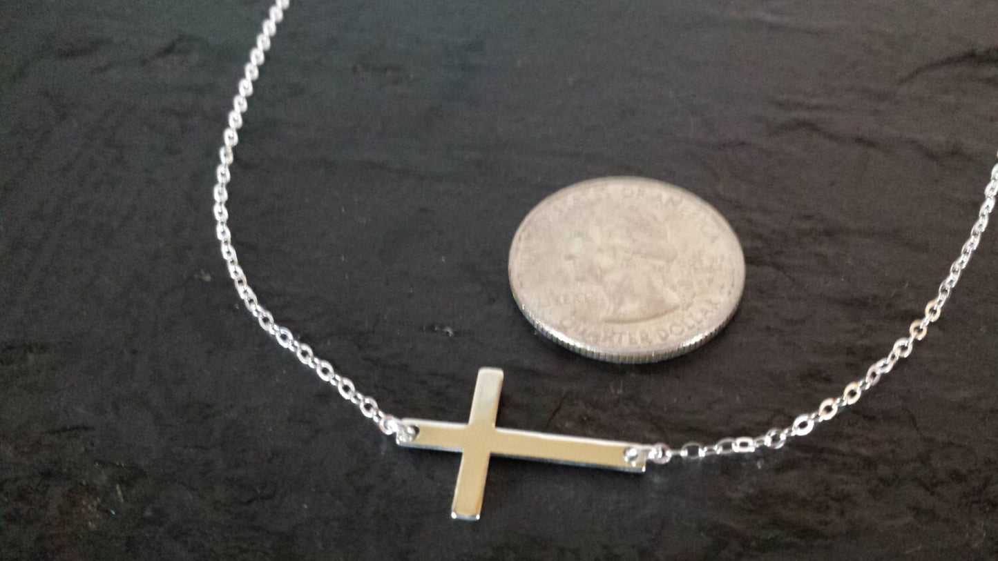 Sterling Silver Sideways Cross Necklace