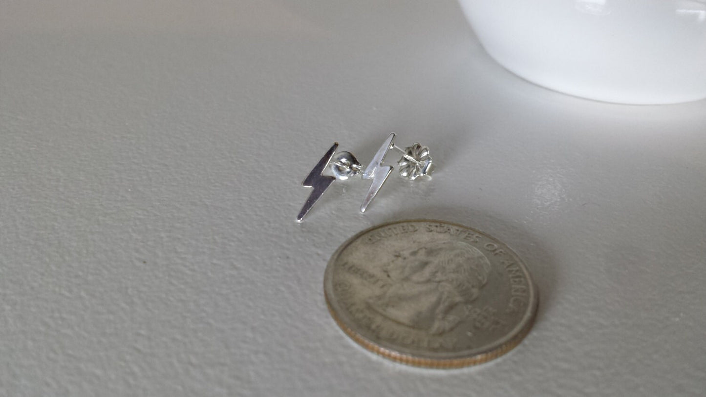 Tiny Sterling Silver Lightning Bolt Post Earrings