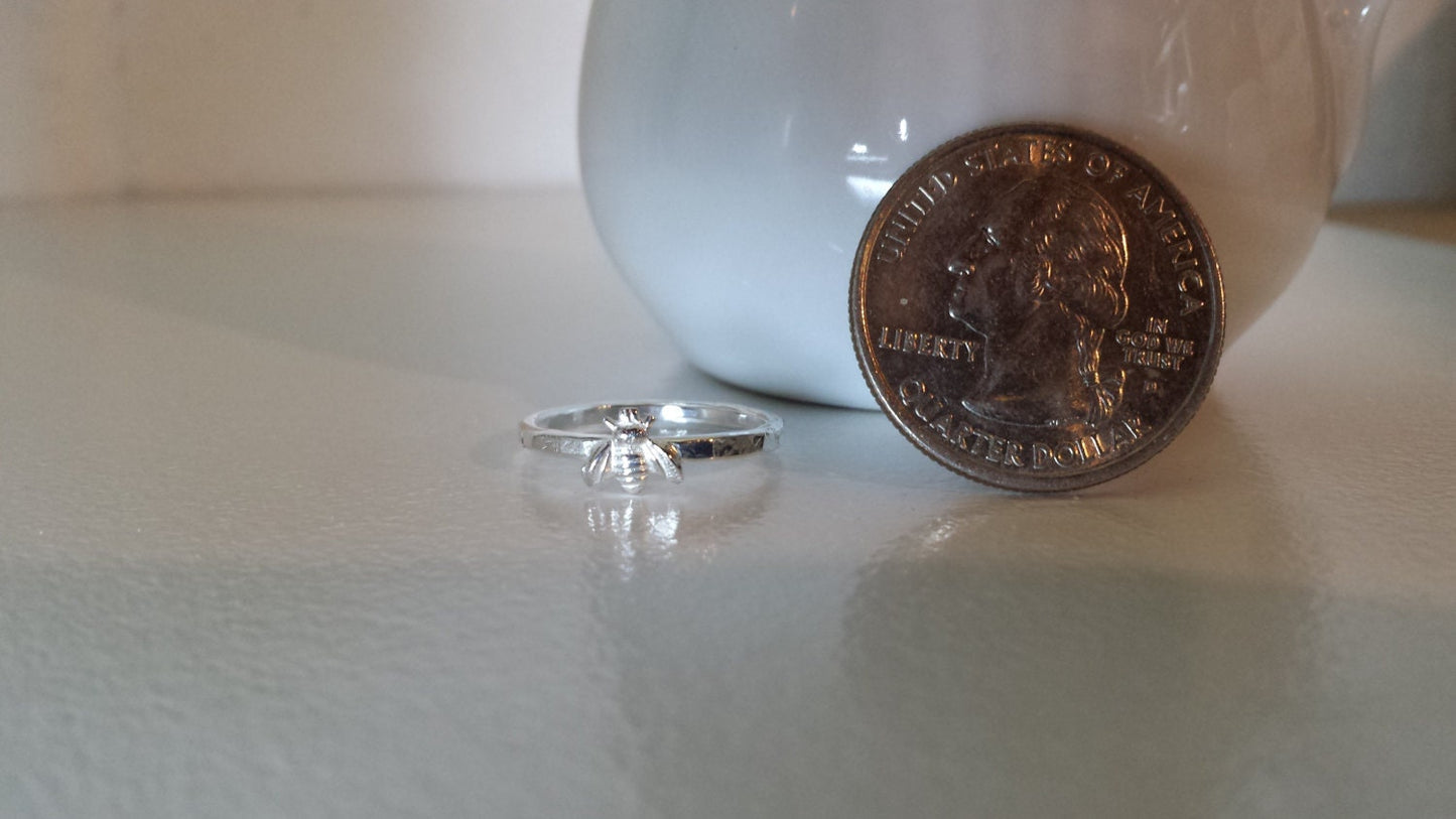 Sterling Silver Tiny Bee Ring