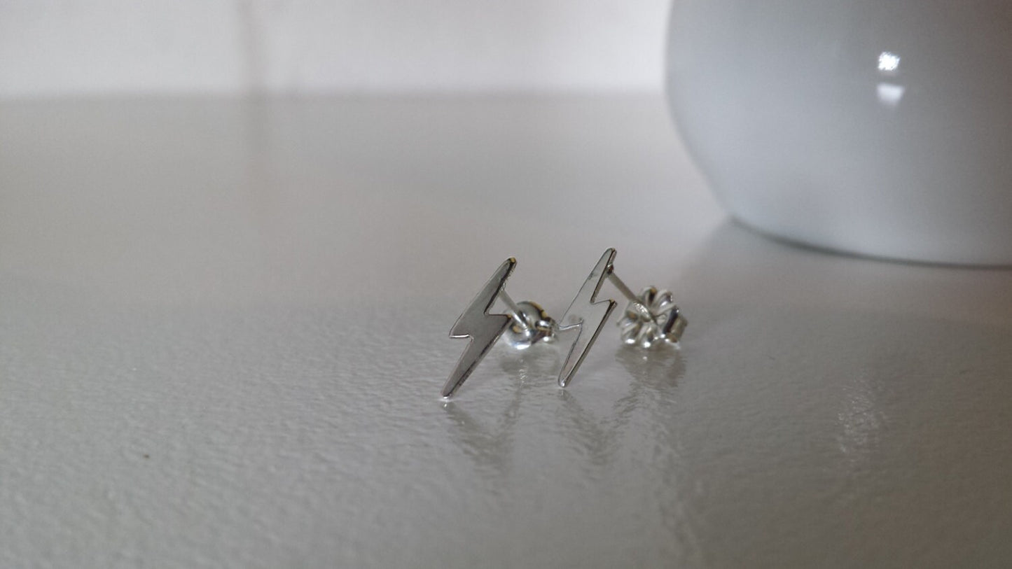 Tiny Sterling Silver Lightning Bolt Post Earrings