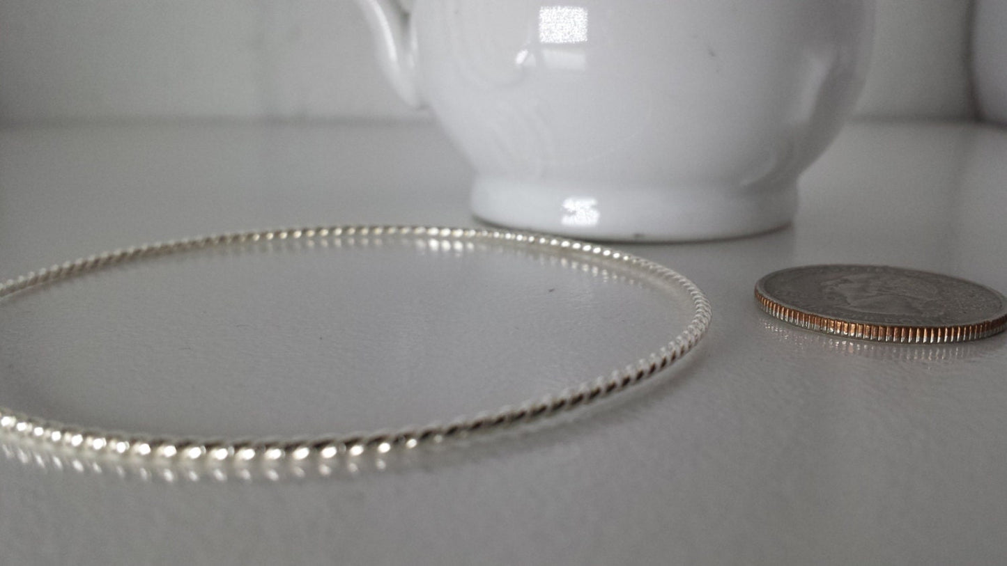 Sterling Silver Twist Rope Bangle Bracelet - Silver Stacking Bracelet