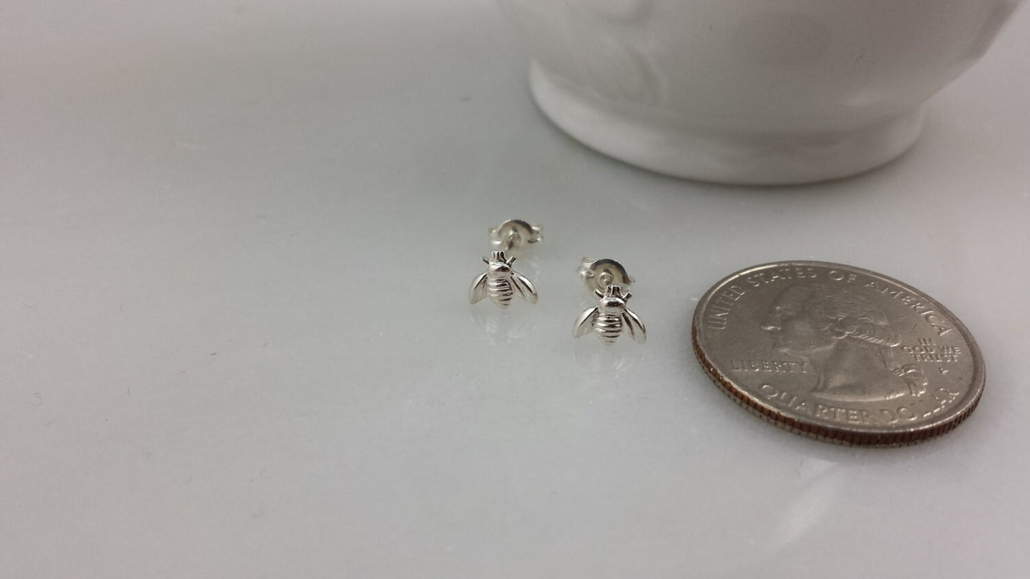 Sterling Silver Tiny Bee  Earrings