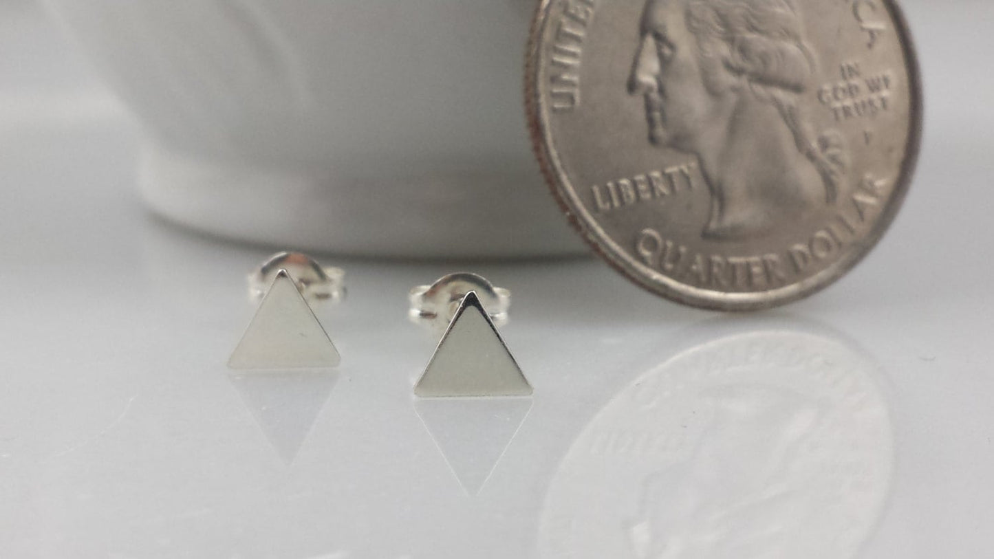 Tiny Sterling Triangle Post Earrings - Geometric Triangle Studs