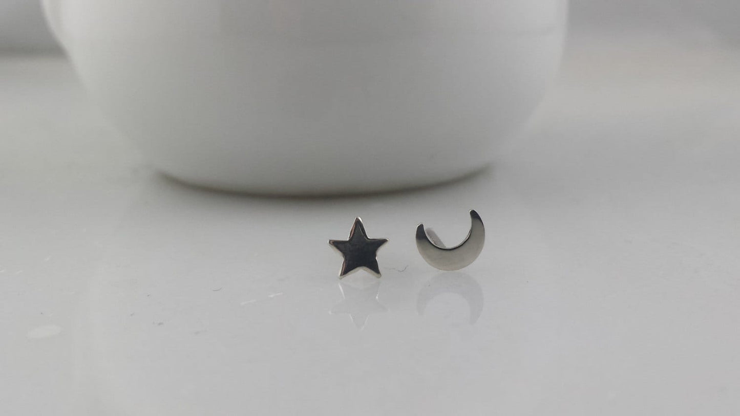 Tiny Sterling Silver Moon and Star Earrings