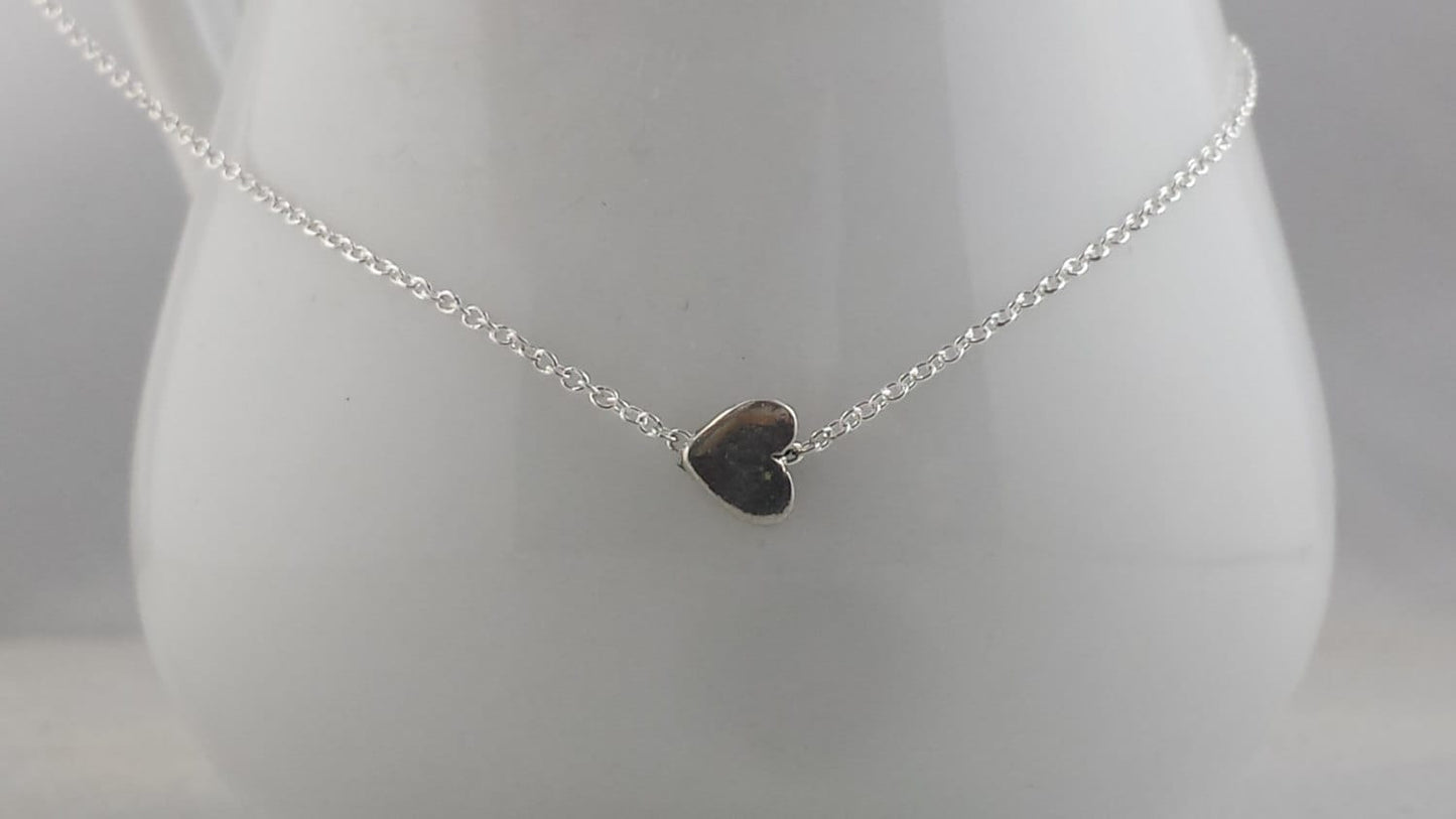 Sideways Sterling Silver Tiny Heart Necklace