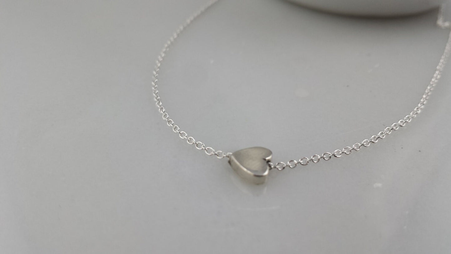 Sideways Sterling Silver Tiny Heart Necklace