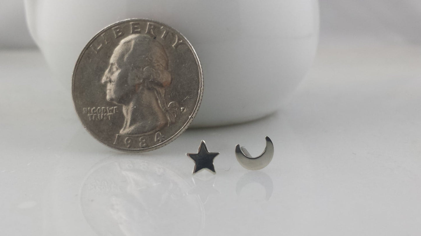 Tiny Sterling Silver Moon and Star Earrings