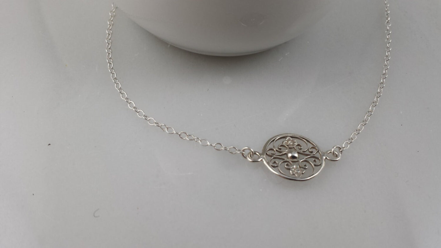 Sterling Silver Floral Filigree Necklace