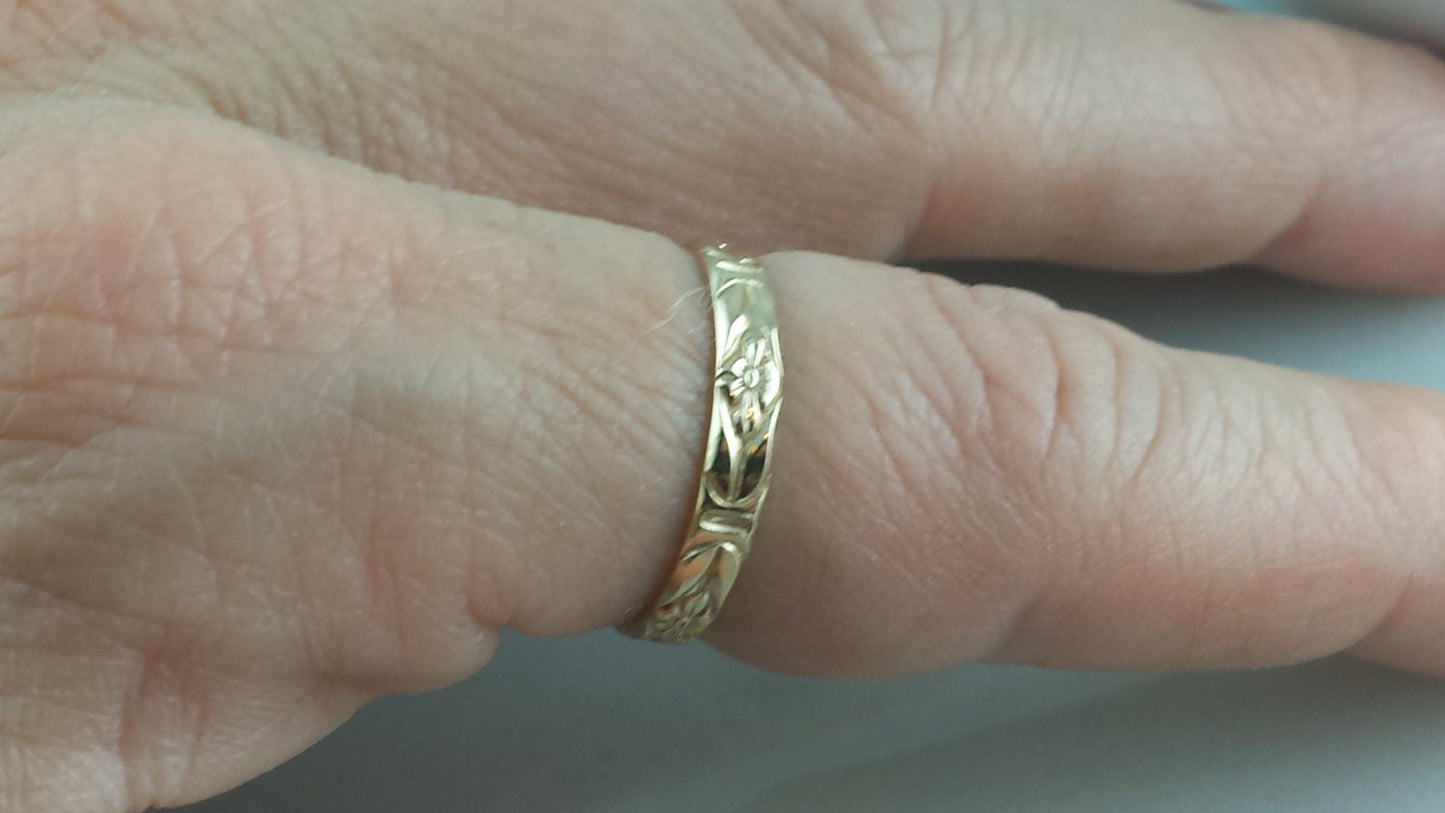 Skinny 14k SOLID gold Floral Ring