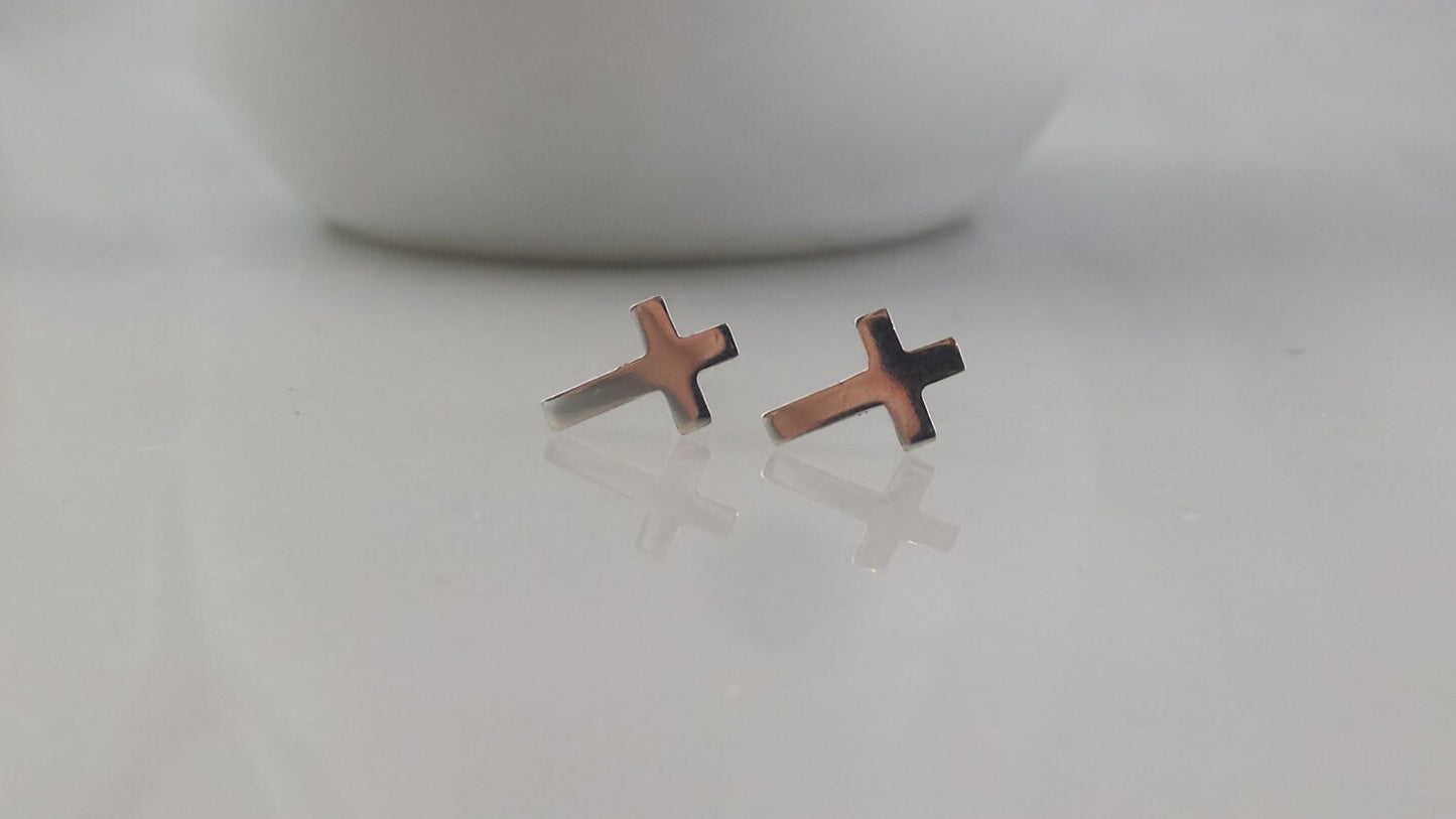 Small Sterling Silver Cross Earrings