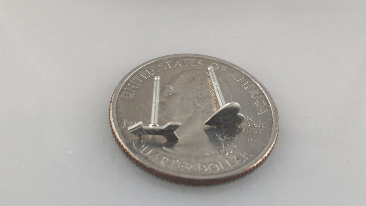 Tiny Sterling Silver Heart and Arrow Earrings