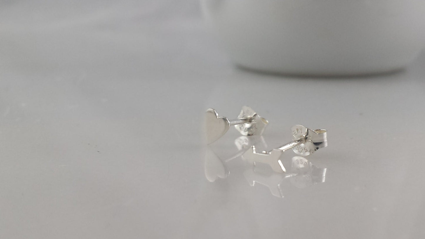 Tiny Sterling Silver Heart and Arrow Earrings