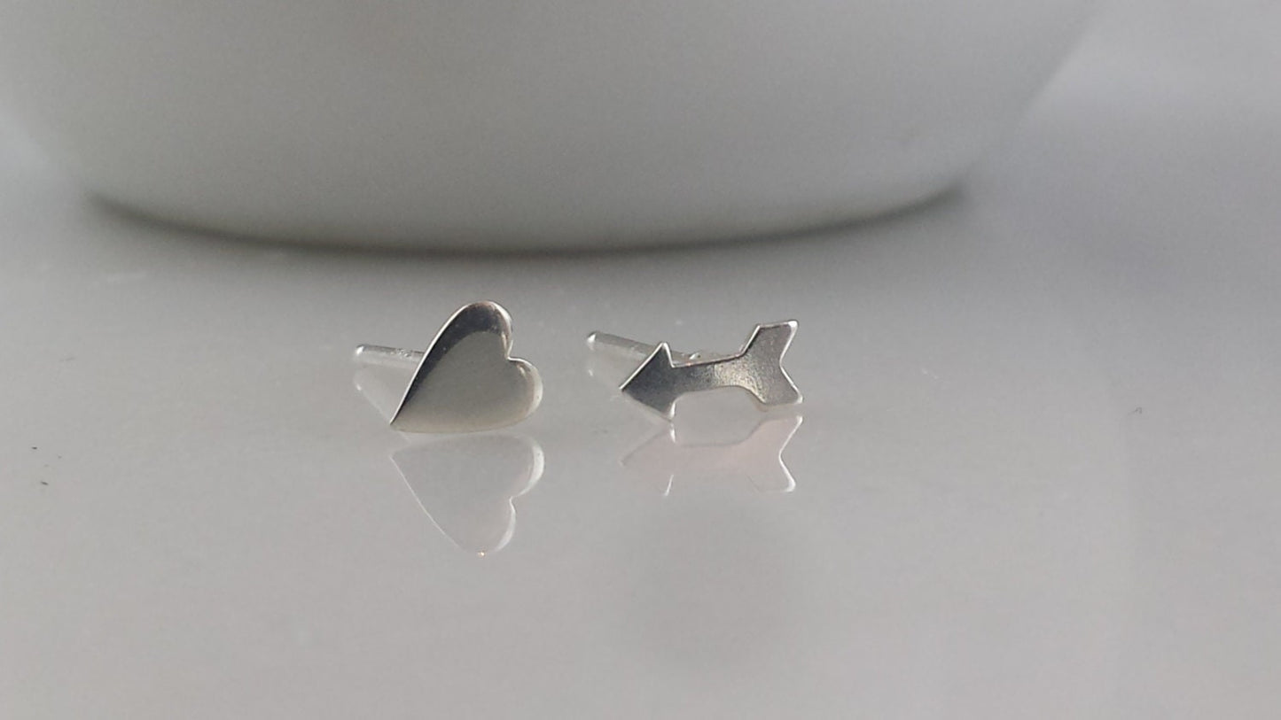 Tiny Sterling Silver Heart and Arrow Earrings