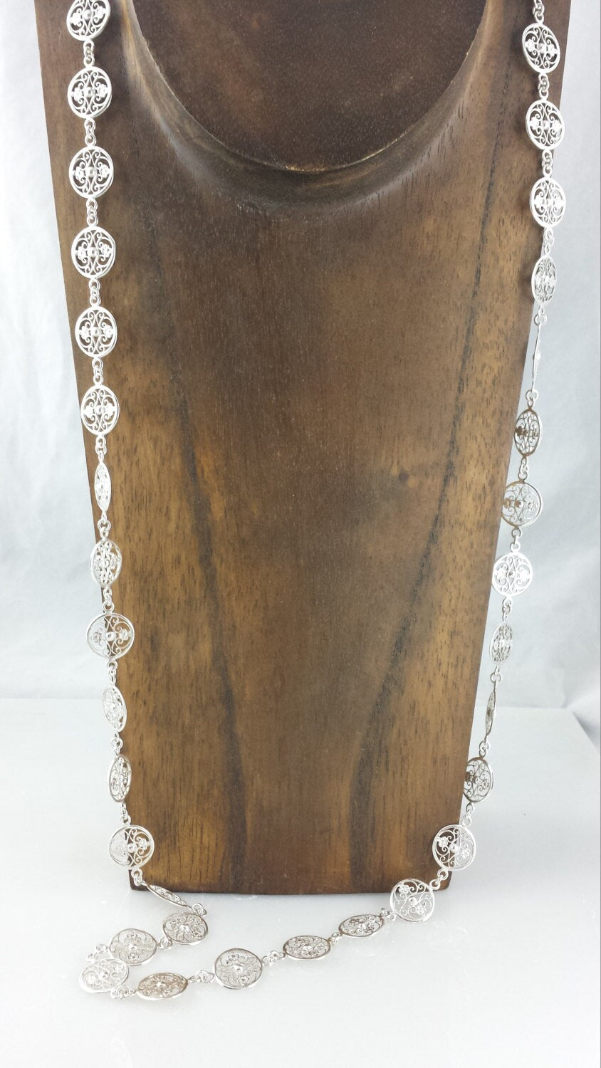 Long Sterling Silver Filigree Necklace