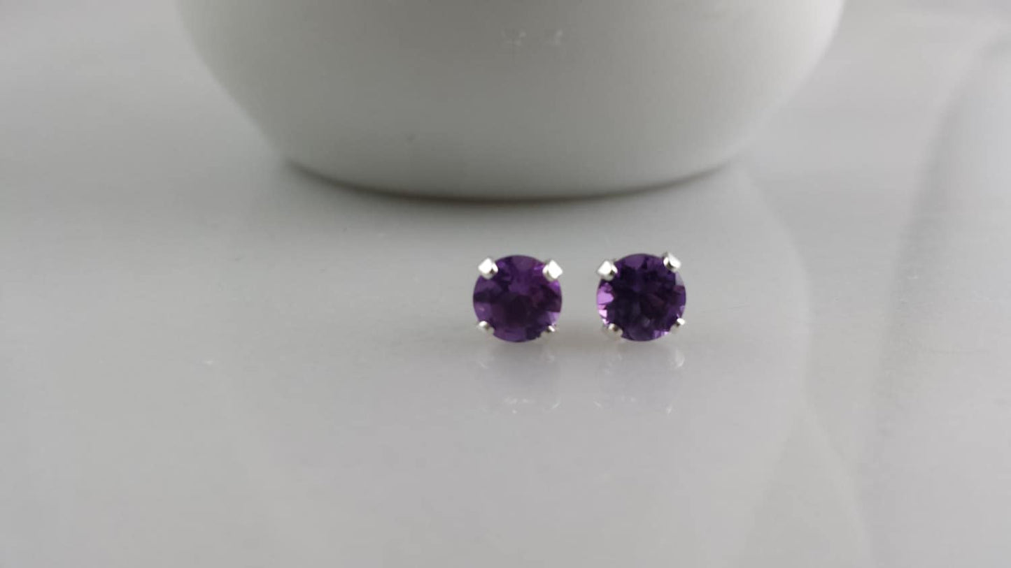 Sterling Silver Amethyst Gemstone Stud Earrings