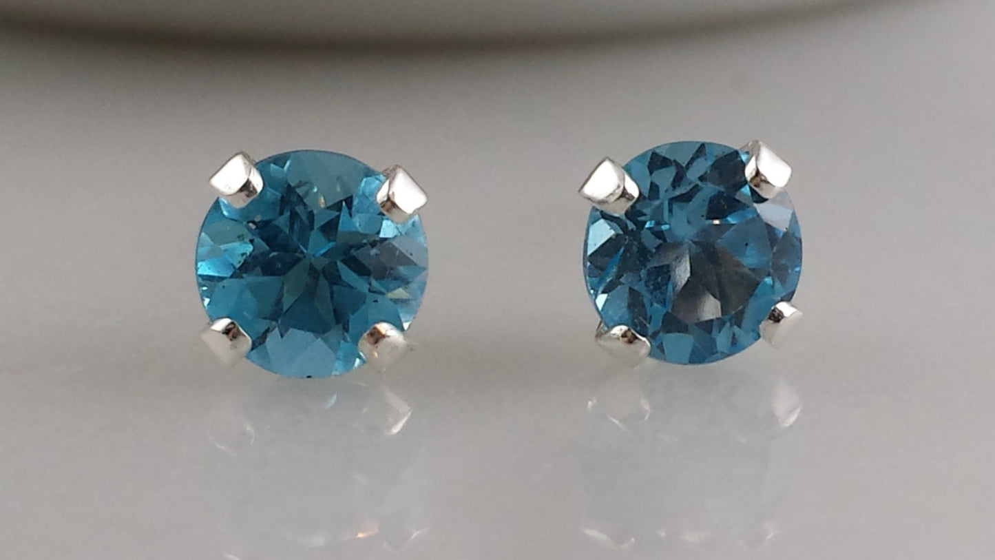 Sterling Silver Blue Topaz Gemstone Stud Earrings