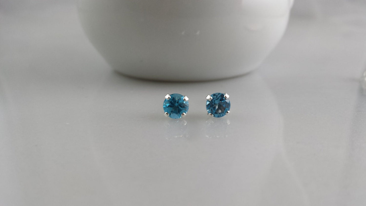 Sterling Silver Blue Topaz Gemstone Stud Earrings