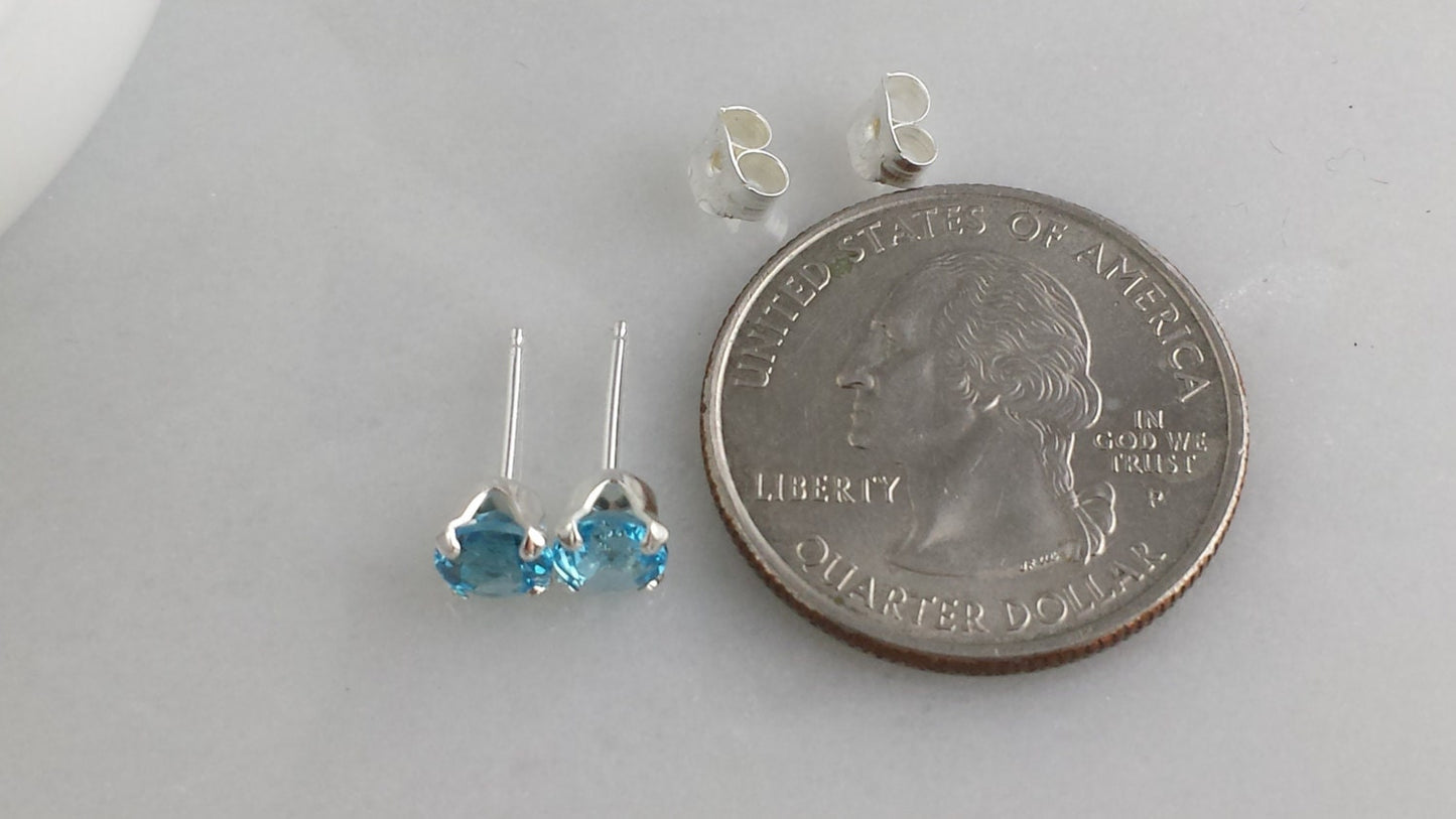 Sterling Silver Blue Topaz Gemstone Stud Earrings