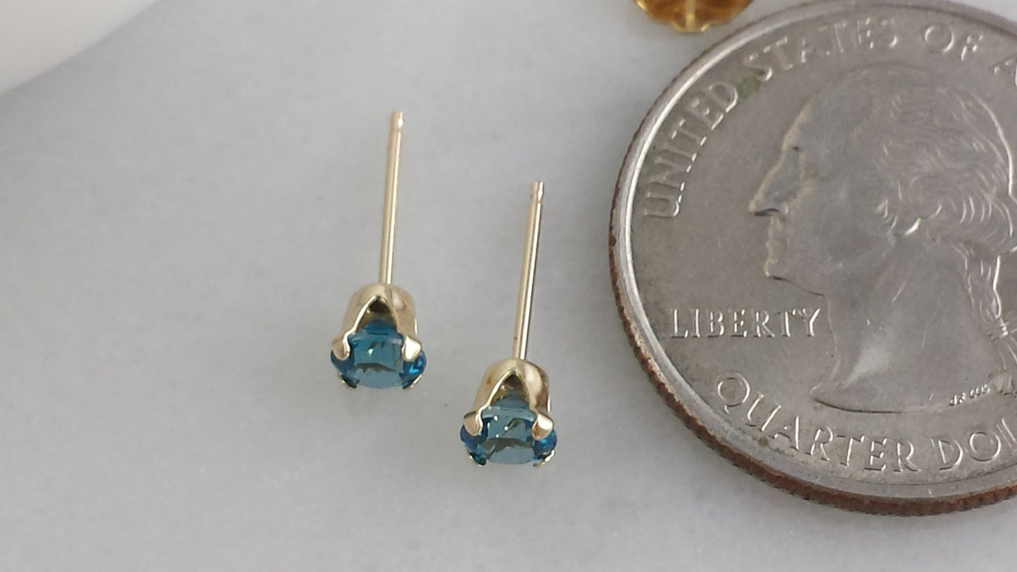 14k Gold London Blue Topaz 4mm Gemstone Earrings