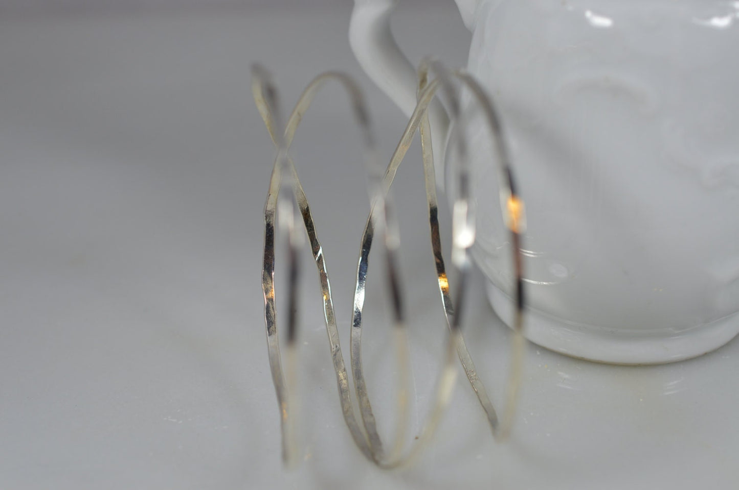 Sterling Silver Hammered Spring Bangle Bracelet